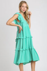 Umgee Full Size Ruffle Tiered Cap Sleeve Midi Dress Plus Size OutfitFlow